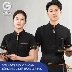 Sơ mi đen phối viền cam